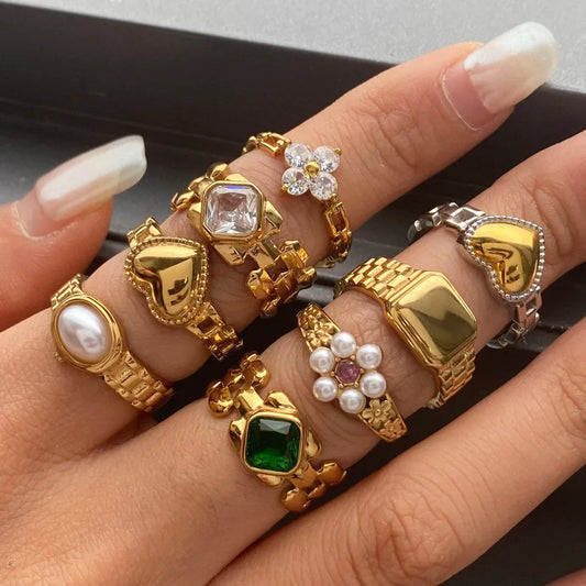 Anillo de acero inoxidable con diseño geométrico, estilo sencillo