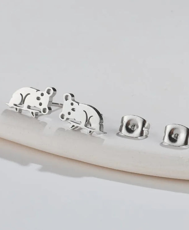 Aretes de botón de acero 304 con baño de oro 18K y diseño de animalitos - imagen 2