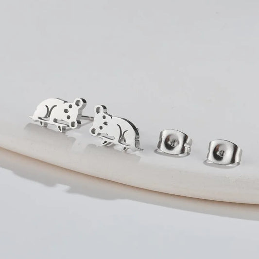 Aretes de botón de acero 304 con baño de oro 18K y diseño de animalitos - imagen 2