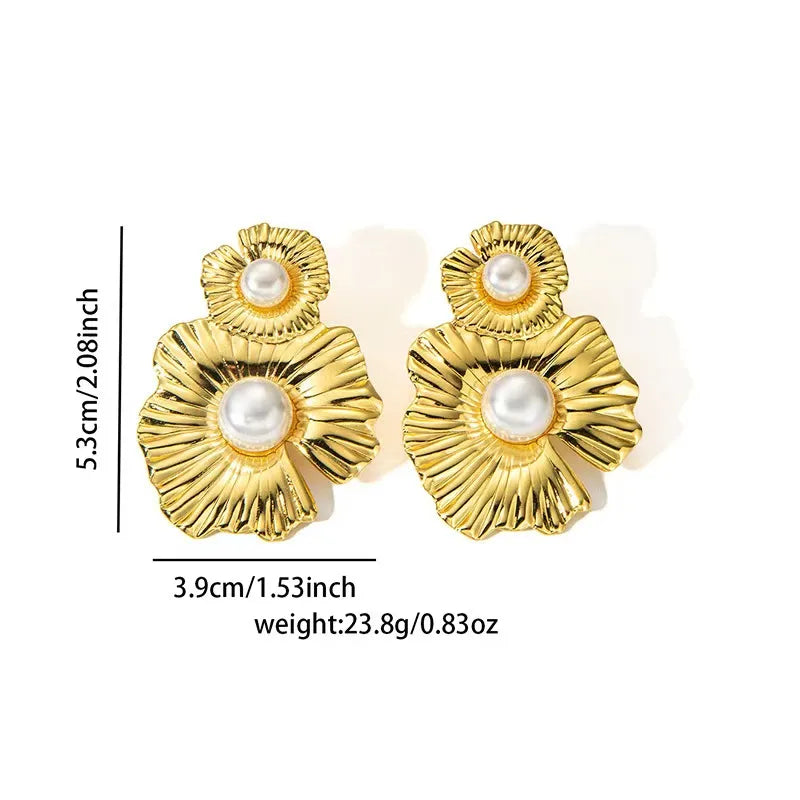 Aretes de botón de acero inoxidable 304 con diseño floral streetwear - imagen 41