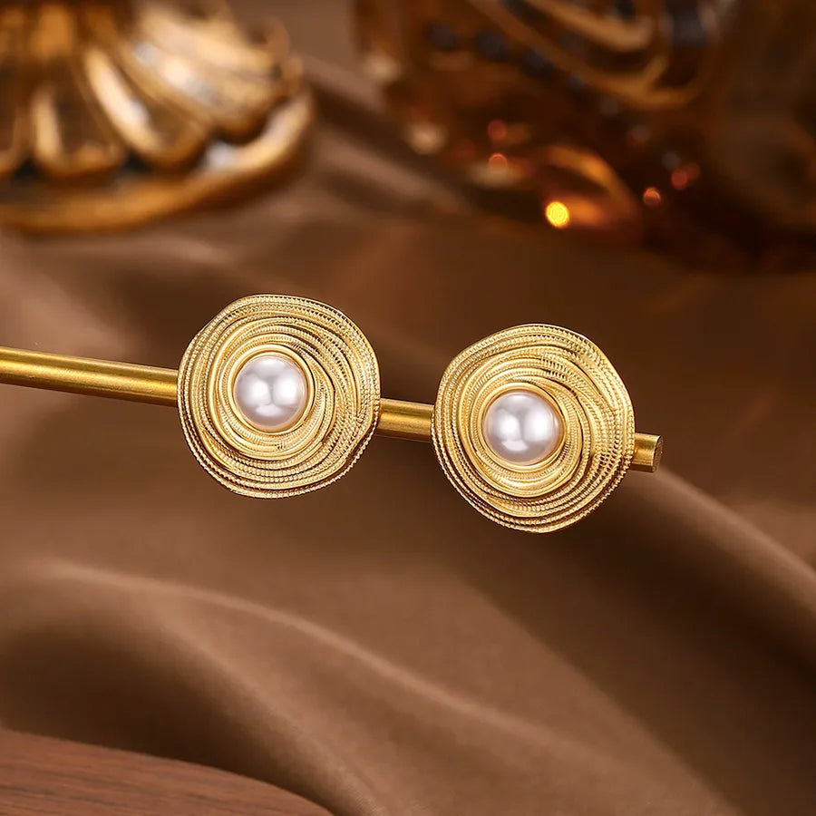 Aretes de acero inoxidable 304 con perla de imitación, estilo lujoso - imagen 4