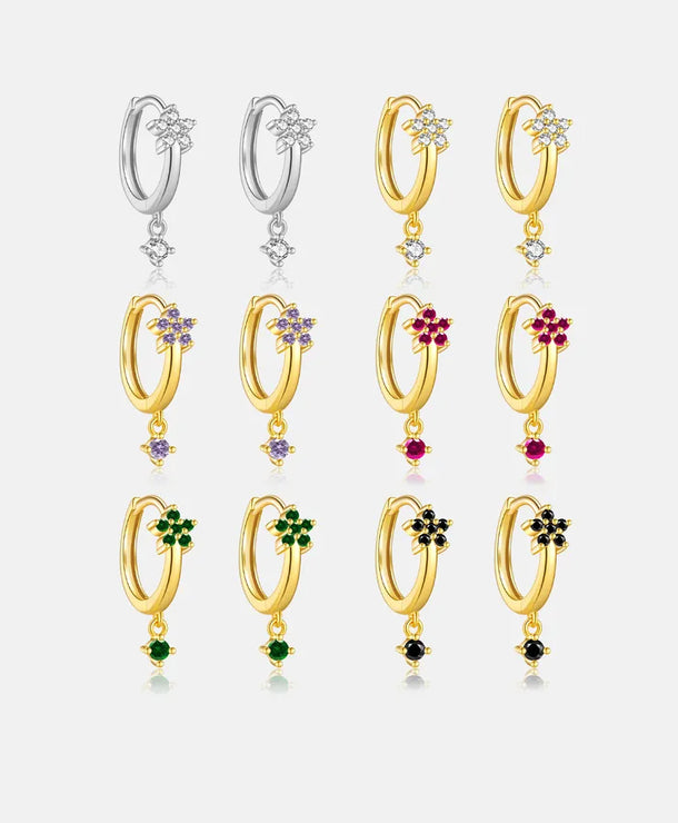 Aretes de plata esterlina 925 con baño de oro 18K y circonias geométricas