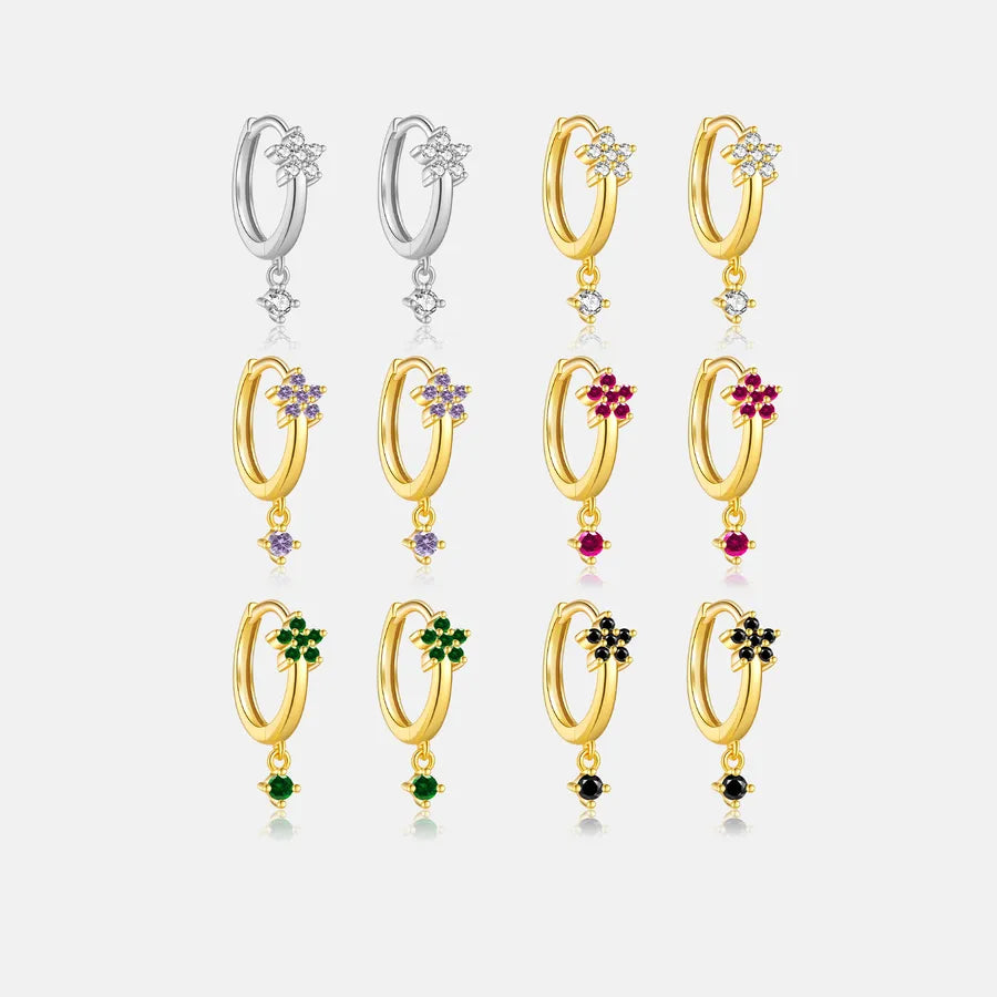 Aretes de plata esterlina 925 con baño de oro 18K y circonias geométricas