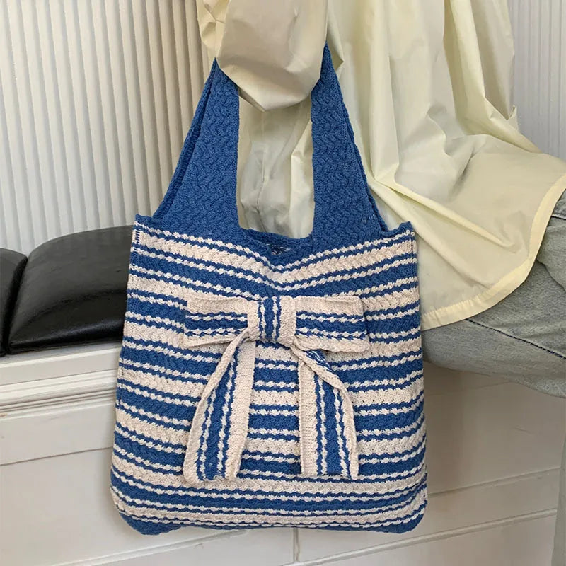 Bolso de hombro de poliéster con moño y tejido vintage para mujer - imagen 3