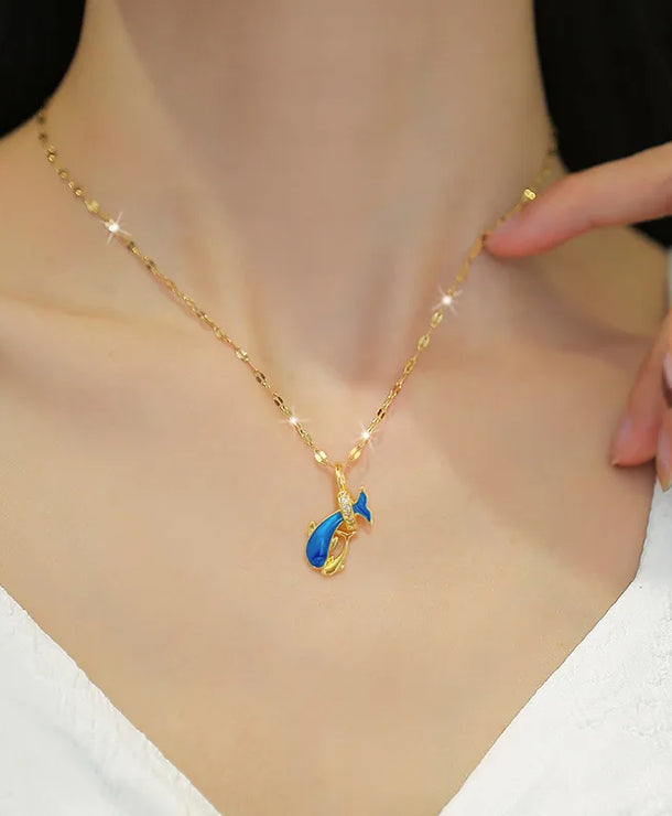 Collar con dije de delfín de acero y cobre con gemas para mujer - imagen 2