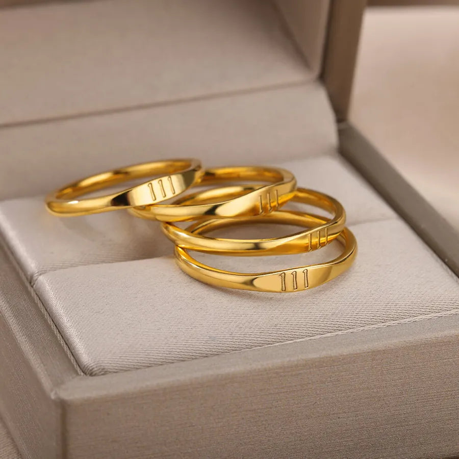 Anillo de números de acero inoxidable con detalle dorado, unisex