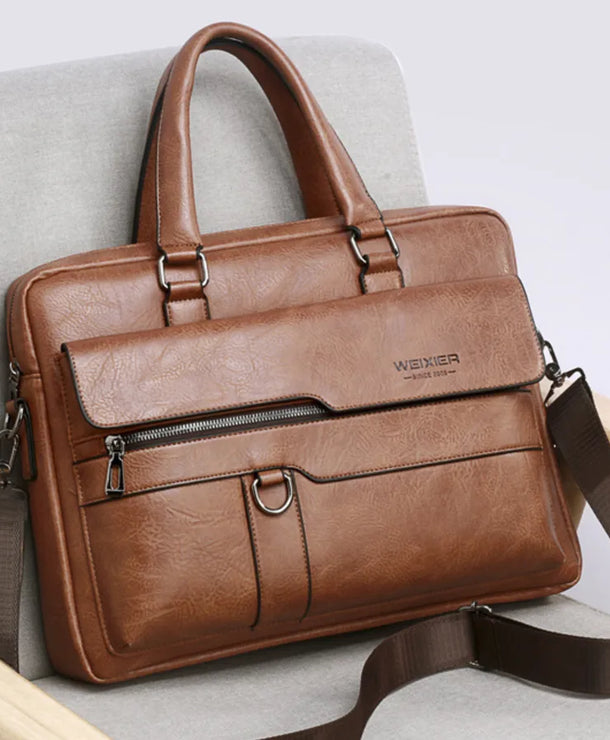 Bolso de mano de piel sintética para caballero, estilo business vintage