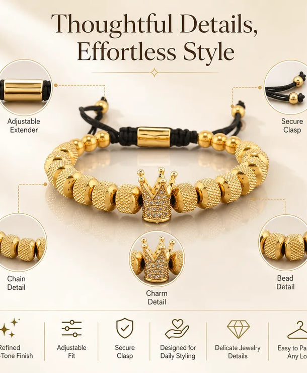 Pulsera de corona chapada en oro 18K con circonias, ajustable - imagen 5