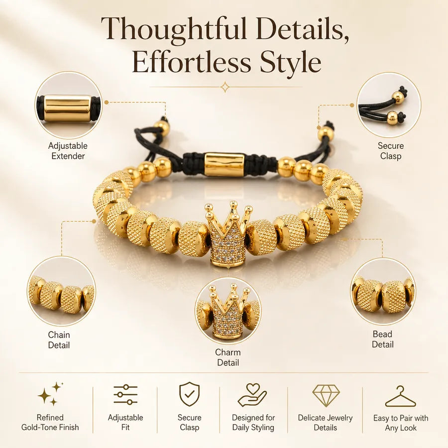 Pulsera de corona chapada en oro 18K con circonias, ajustable - imagen 5