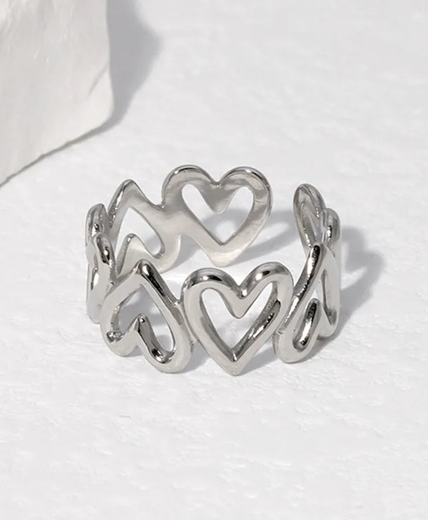 Anillo ajustable con forma de corazón y baño de oro 18K para mujer - imagen 4