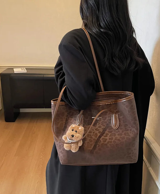 Bolso tote de piel sintética con estampado de leopardo y gran capacidad - imagen 3