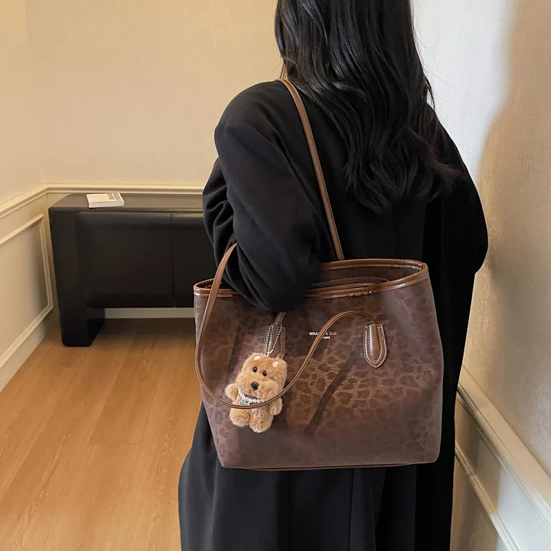 Bolso tote de piel sintética con estampado de leopardo y gran capacidad - imagen 3