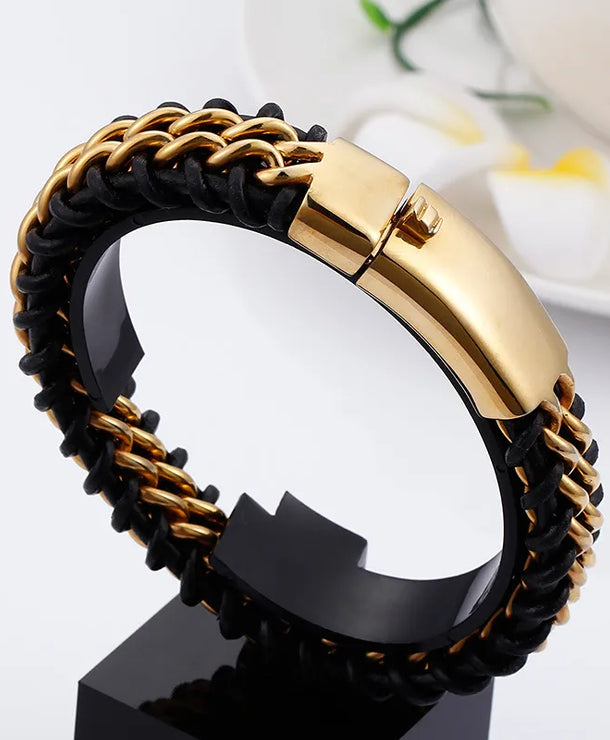 Pulsera de acero 304 con baño de oro 18K y diseño color block