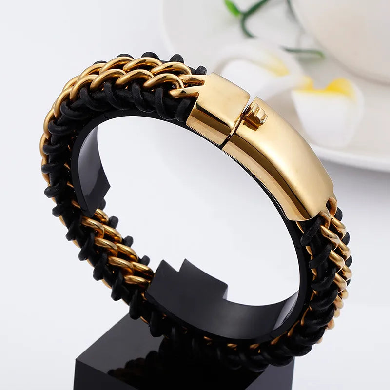 Pulsera de acero 304 con baño de oro 18K y diseño color block