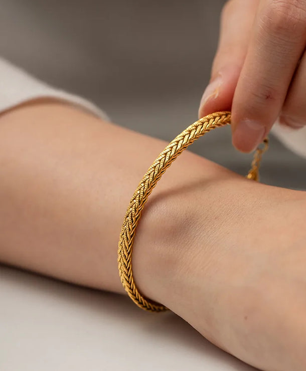 Pulsera redonda dorada de acero 304, estilo INS para mujer - imagen 2