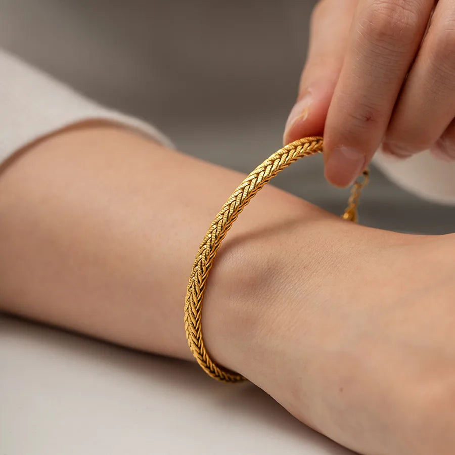 Pulsera redonda dorada de acero 304, estilo INS para mujer - imagen 2