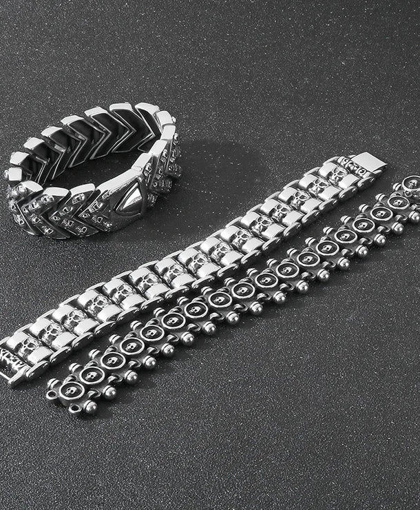 Pulsera de cadena en acero 304 con dije de calavera, hip-hop rock - imagen 4