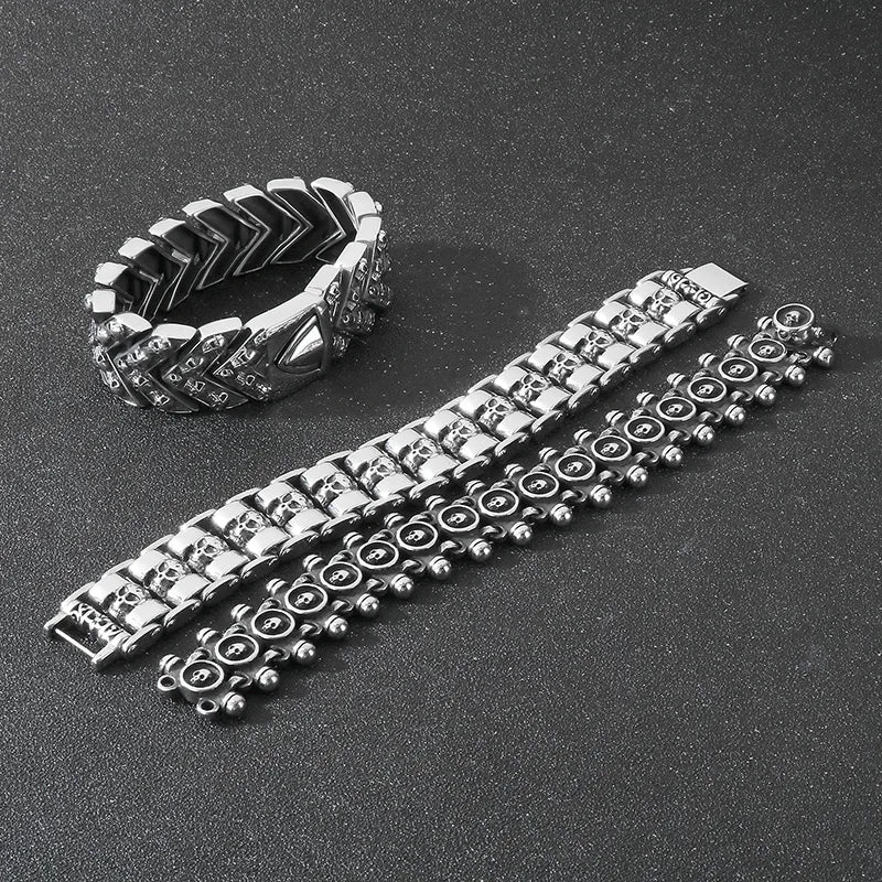 Pulsera de cadena en acero 304 con dije de calavera, hip-hop rock - imagen 4