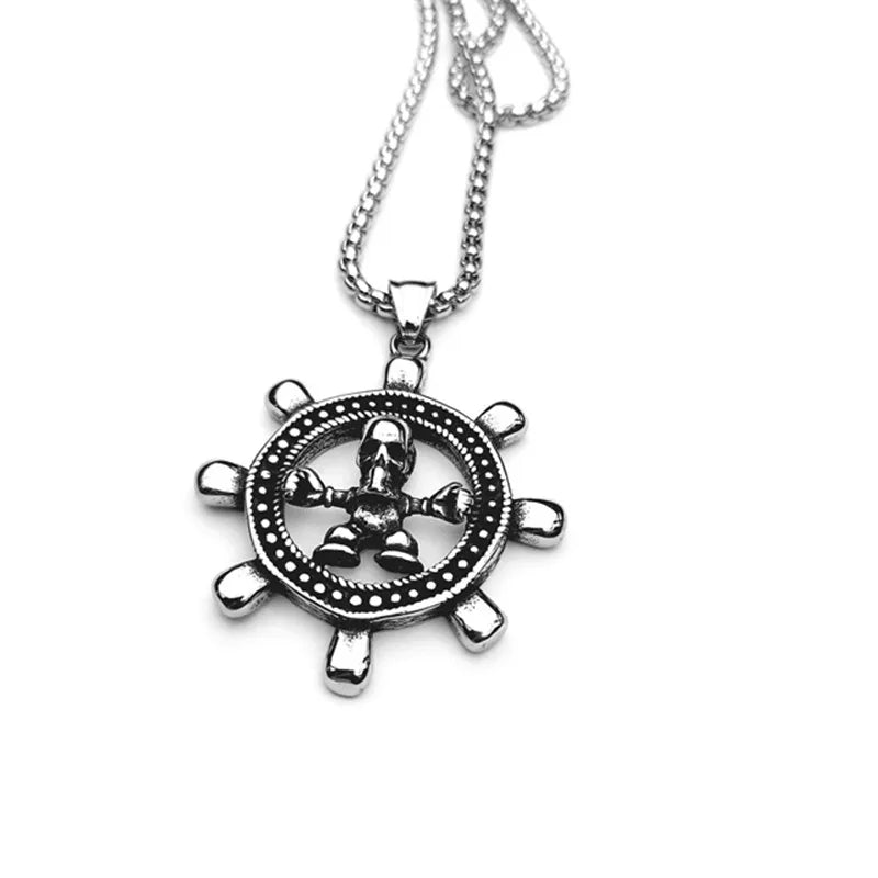 Collar de calavera y timón estilo navy en acero de titanio - imagen 3