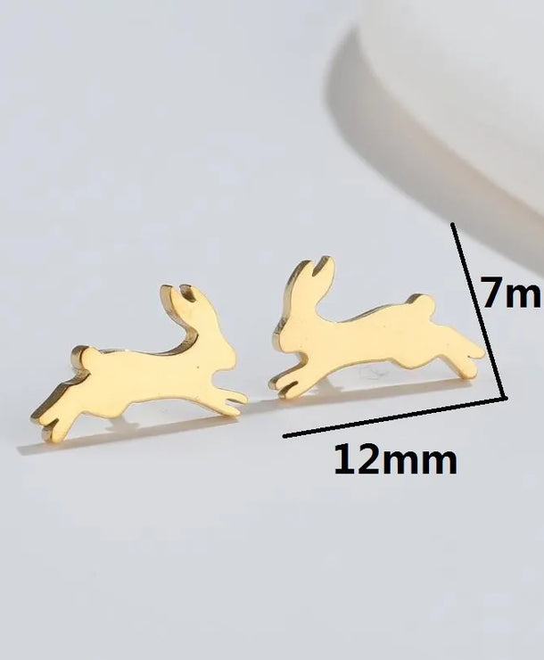 Aretes de botón de acero 304 con baño de oro 18K y diseño de animalitos - imagen 29