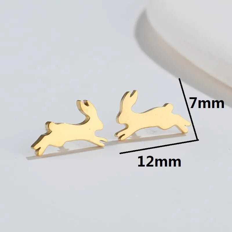 Aretes de botón de acero 304 con baño de oro 18K y diseño de animalitos - imagen 29