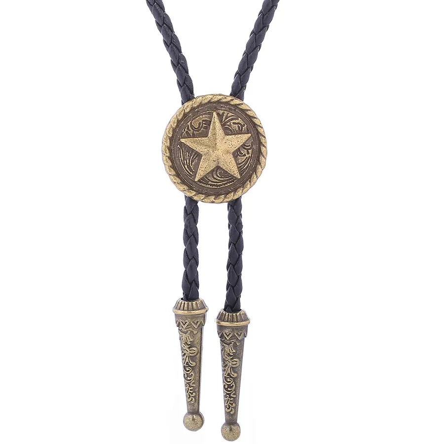 Corbata bolo de aleación con cordón de piel y dijes de estrella y calavera - imagen 48