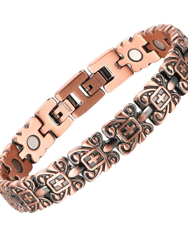 Pulsera magnética de cobre rojo con cruz, estilo vintage