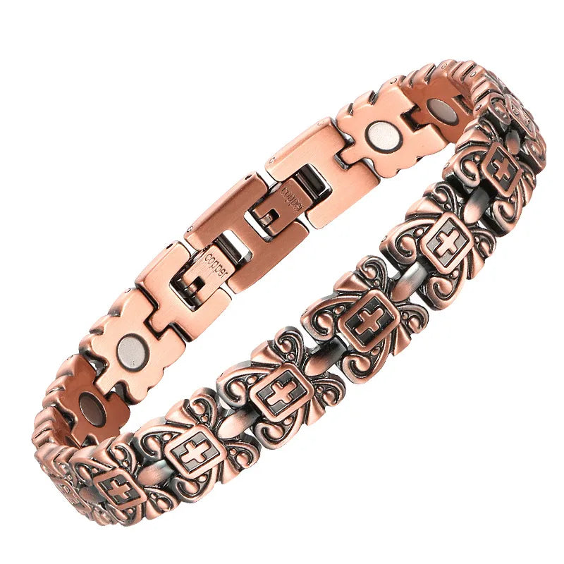Pulsera magnética de cobre rojo con cruz, estilo vintage