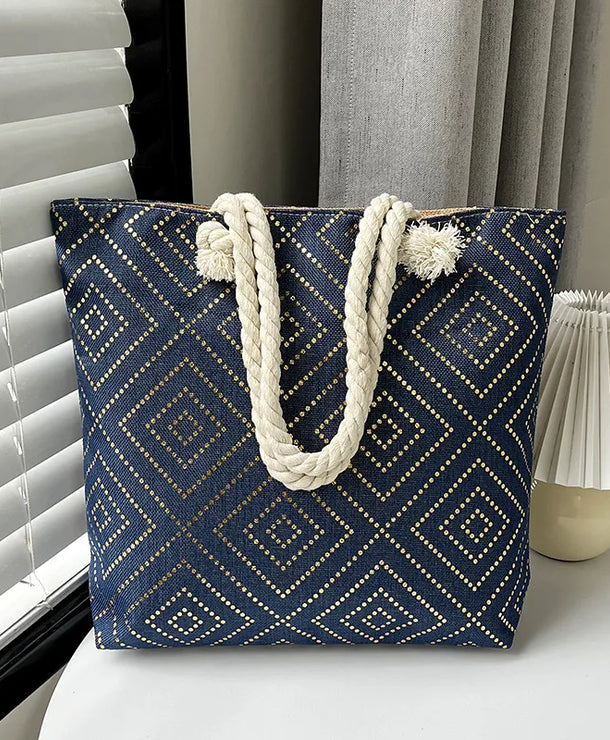 Bolso tote grande de lona con estampado de hojas, lunares y flamencos - imagen 17