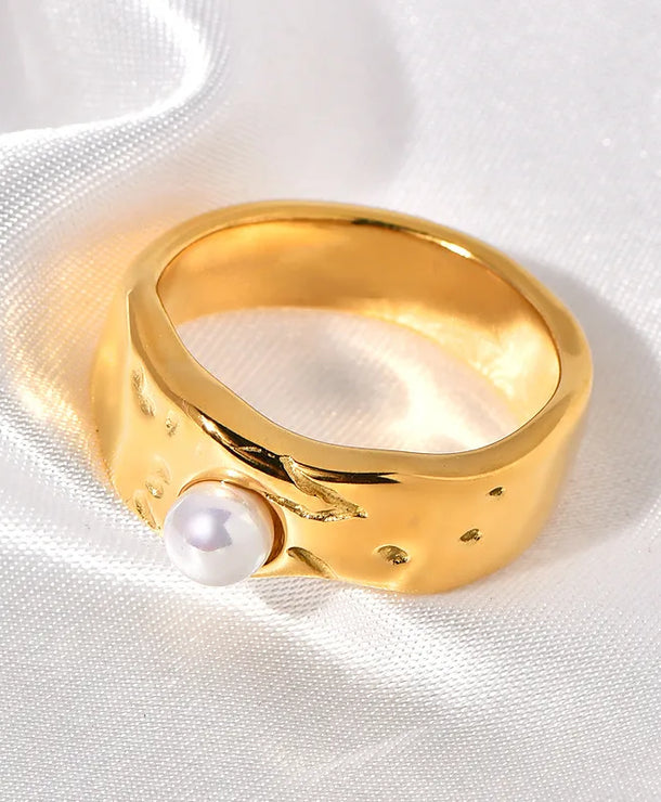Anillo de acero inoxidable 304 con incrustación de perla, estilo retro - imagen 6