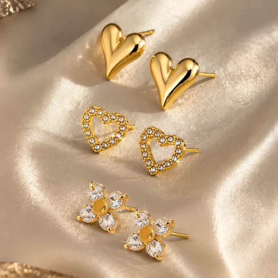 Aretes de acero 304 con diseño de corazón tridimensional y baño de oro 18K - imagen 7