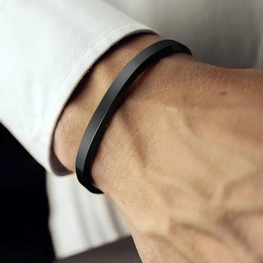 Brazalete de acero inoxidable 304 para hombre con diseño en forma de C - imagen 3