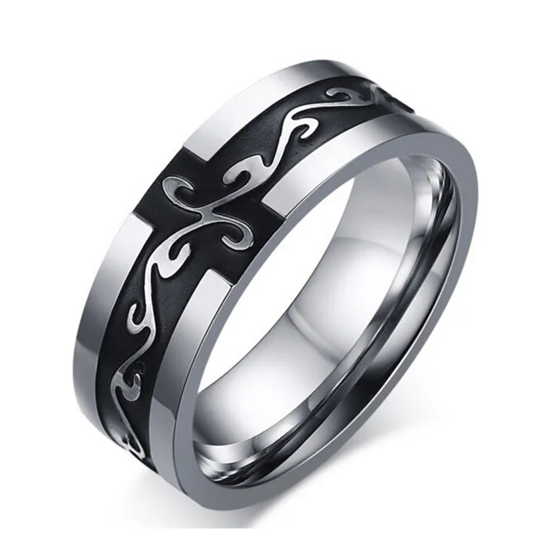 Anillo de acero de titanio para hombre con diseño geométrico - imagen 2