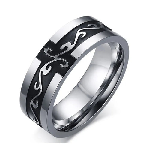 Anillo de acero de titanio para hombre con diseño geométrico - imagen 2