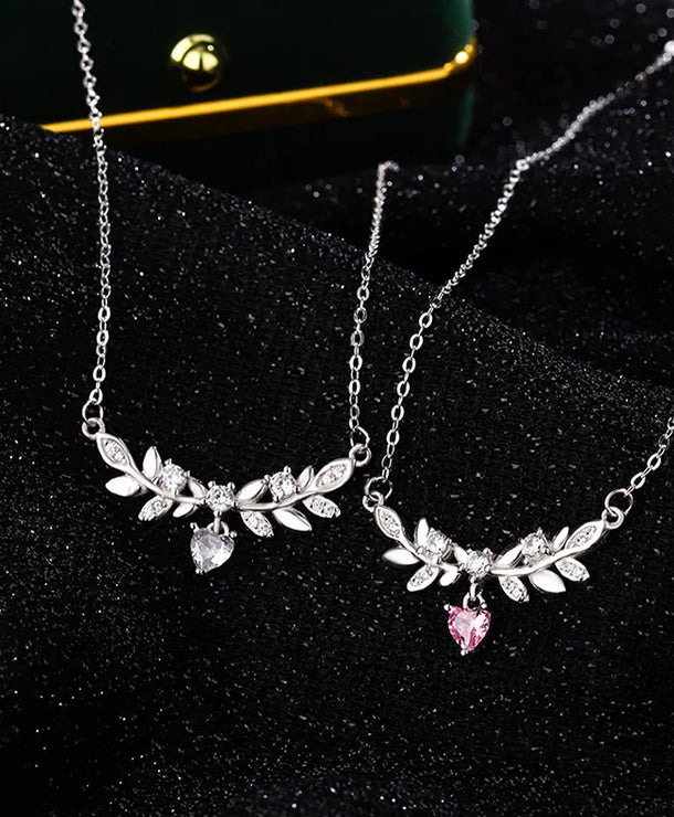 Collar de plata con circonias y diseño de hojas de laurel para mujer - imagen 4