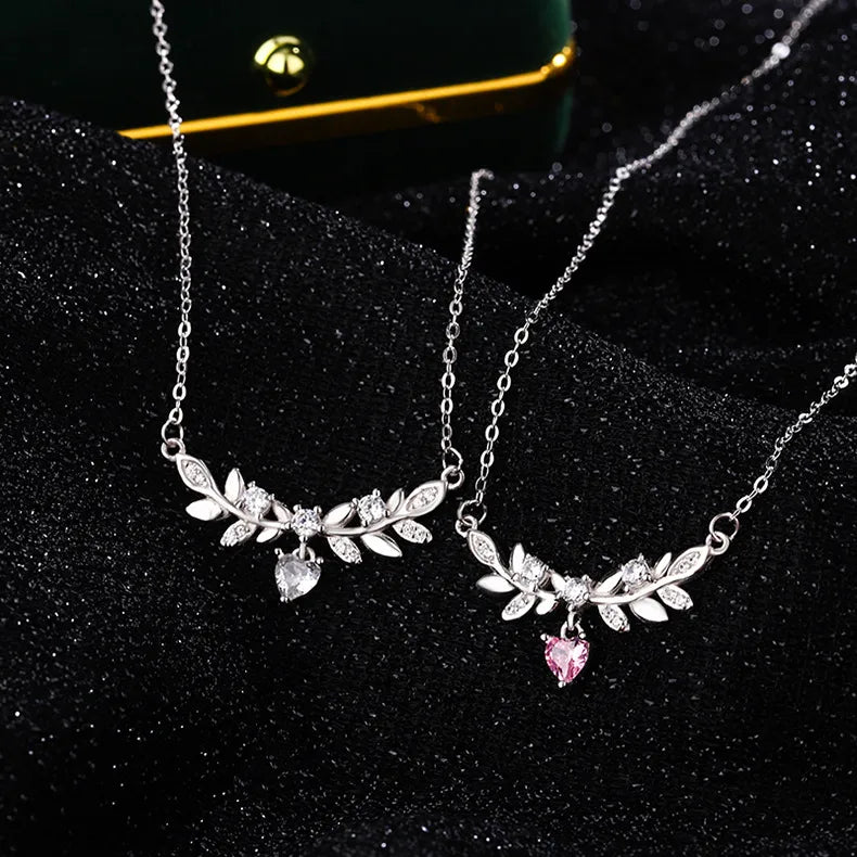 Collar de plata con circonias y diseño de hojas de laurel para mujer - imagen 4