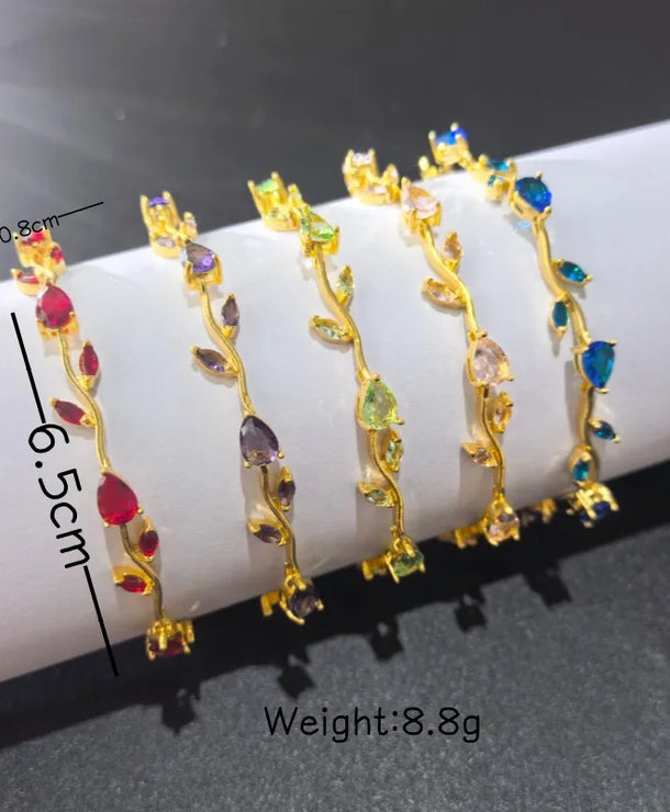 Pulsera de acero 304 con baño de oro 18K y diseño de hojas para mujer - imagen 6