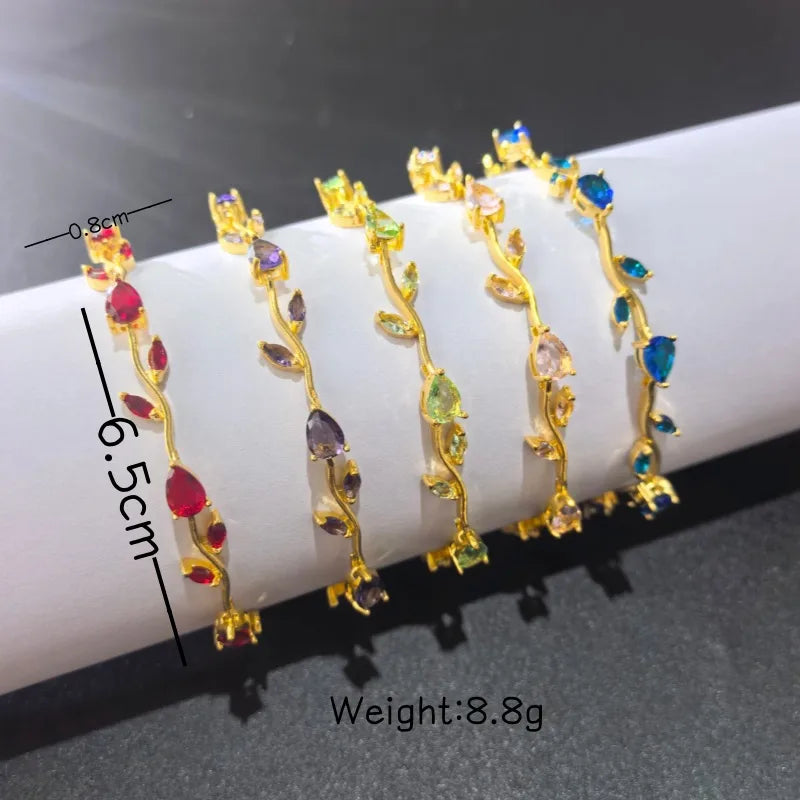 Pulsera de acero 304 con baño de oro 18K y diseño de hojas para mujer - imagen 6