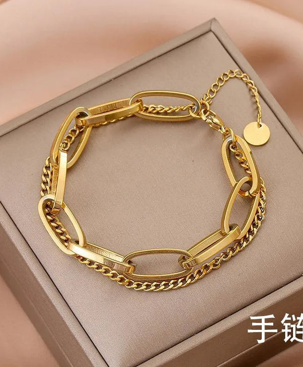 Pulsera de corazones con cadena cubana en acero 304 y baño de oro 18K - imagen 30