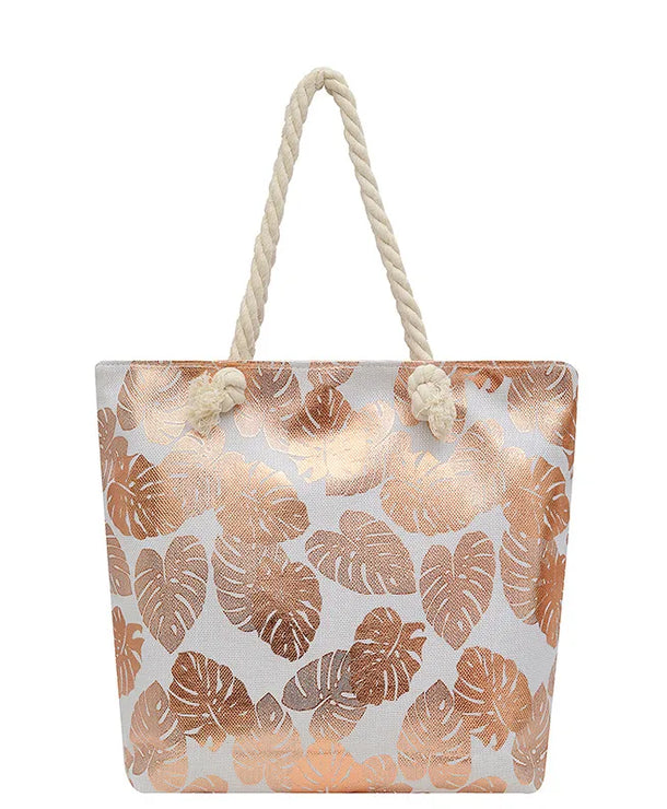 Bolso tote grande de lona con estampado de hojas, lunares y flamencos - imagen 4