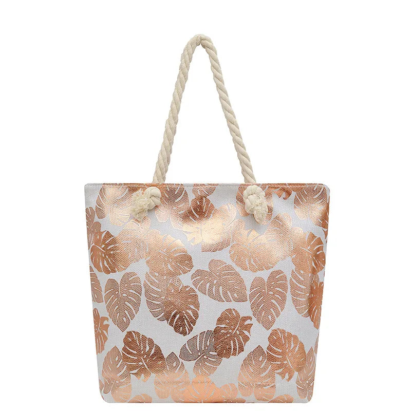 Bolso tote grande de lona con estampado de hojas, lunares y flamencos - imagen 4