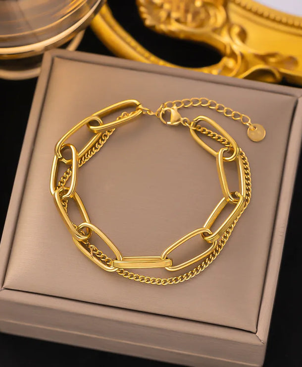 Pulsera de corazones con cadena cubana en acero 304 y baño de oro 18K - imagen 3