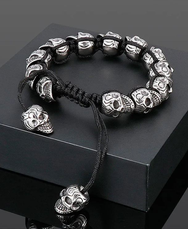 Pulsera de acero de titanio con dije de calavera, estilo retro - imagen 2