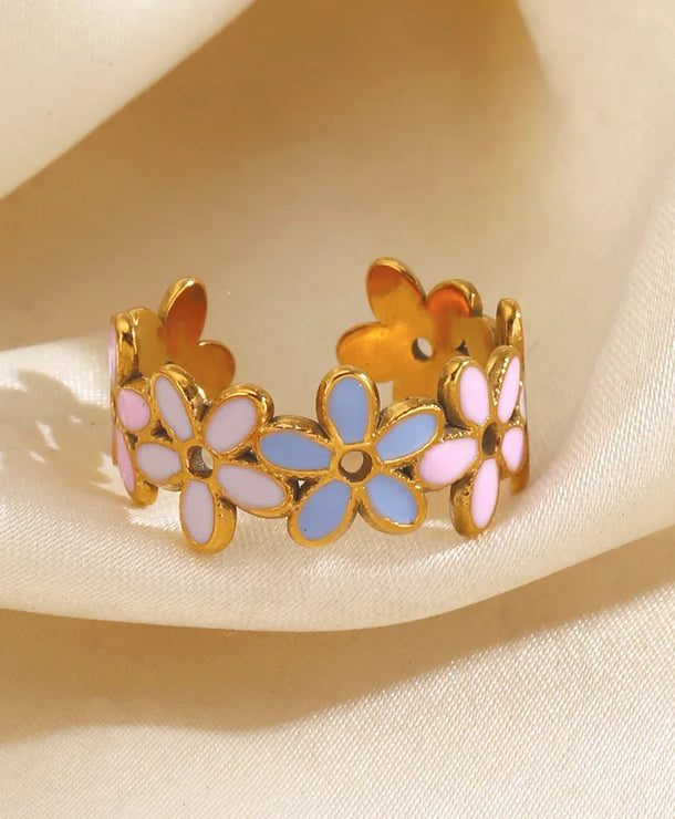 Anillo ajustable de acero 304 con baño de oro 18K, flor y resina - imagen 5