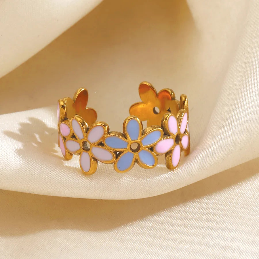 Anillo ajustable de acero 304 con baño de oro 18K, flor y resina - imagen 5