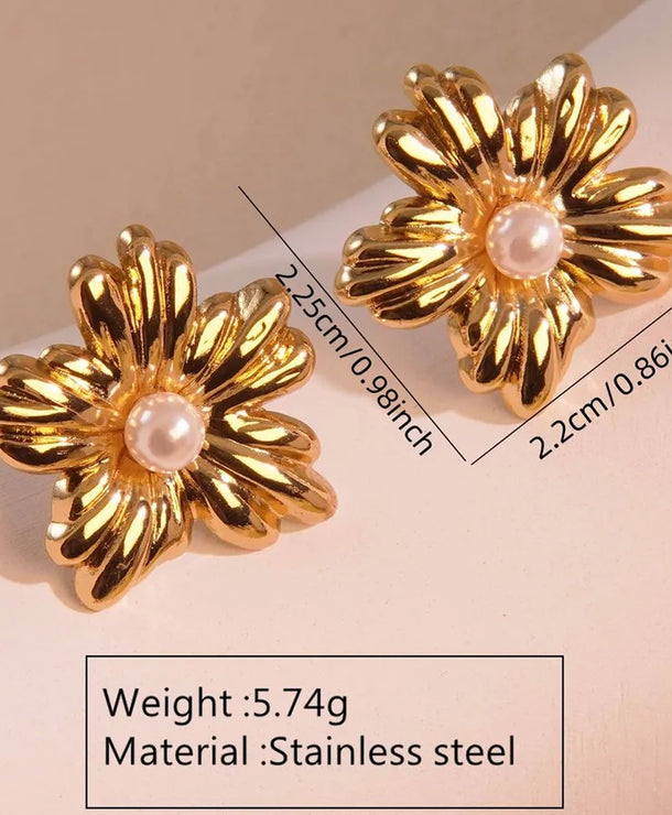 Aretes de botón de acero 304 con diseño de flores, estilo dulce - imagen 2