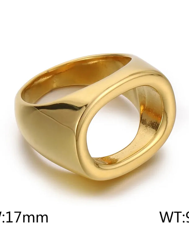Anillo de acero 304 con baño de oro 18K y diseño geométrico calado - imagen 11