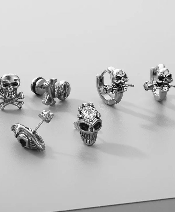 Aretes de acero 304 con dije de calavera e incrustación de circonia - imagen 5
