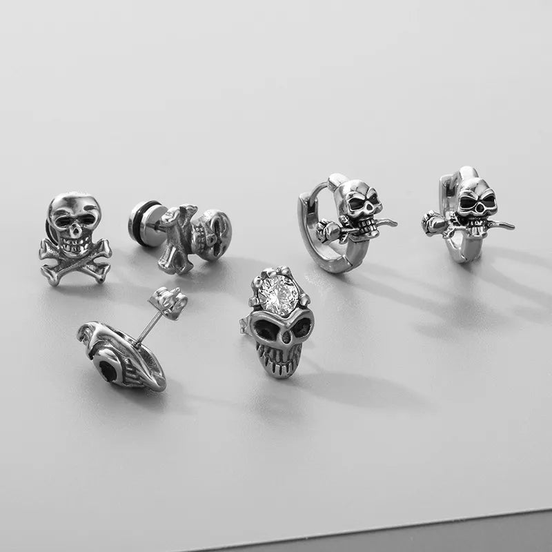 Aretes de acero 304 con dije de calavera e incrustación de circonia - imagen 5