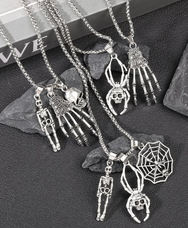 Collar con dije de calavera de acero de titanio, estilo punk unisex